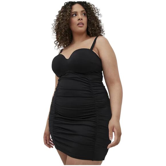 Torrid NWT Ruched Retro Mid-Length Swim Dress Black Size 6X D/DD Underwire - Picture 3 of 11